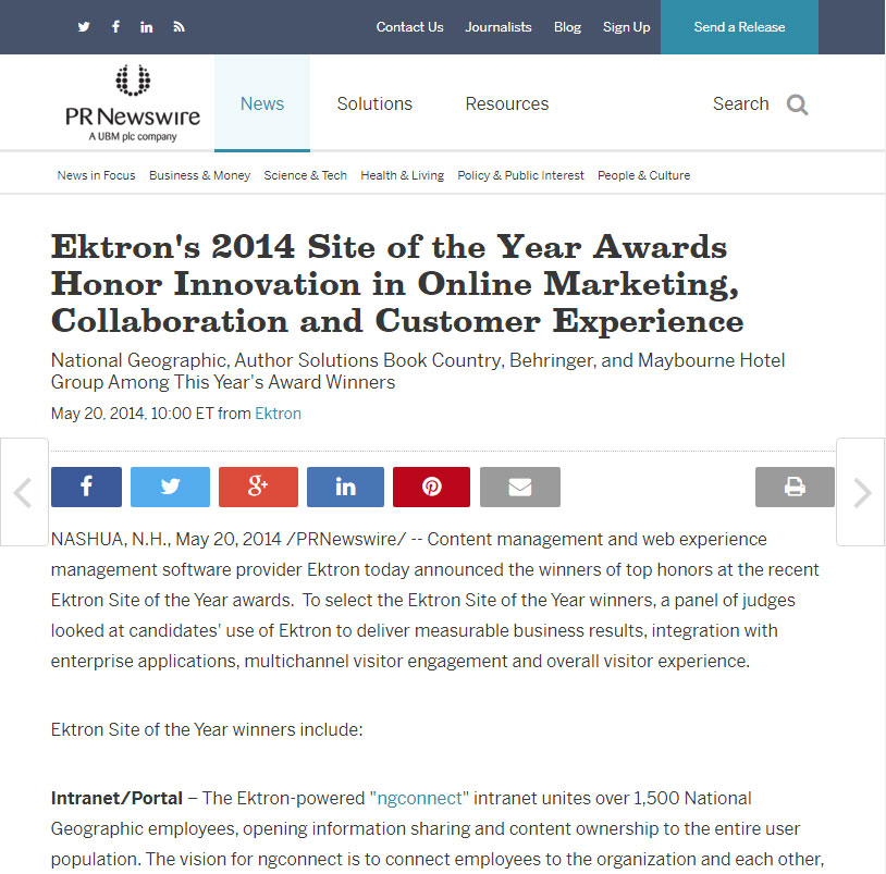 Site of the Year 2014: Online Marketing - Ektron